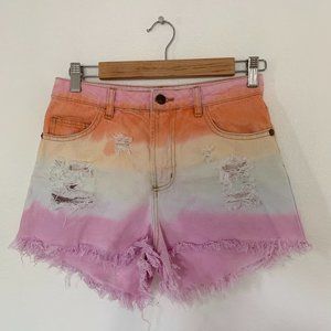 Farm Rio Ombre Tie Dye Distressed Cut Off Shorts